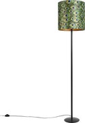 Stojaca lampa čierna s plyšovým tienidlom Peacock Gold 40 cm - Simplo