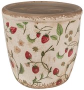 Béžový keramický obal na kvetináč s jahôdkami Wild Strawberries L - Ø 16*16 cm