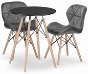 Jedálenská zostava TODI 60cm okrúhly stolový set čierny + 2 stoličky LAGO sivé