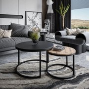 OKRÚHLY KONFERENČNÝ STOLÍK LEONARDO 2v1 ČIERNÝ MATNÝ + DUB WOTAN 50/70