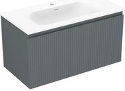 Mexen Rivel, kúpeľňová skrinka 90 cm s umývadlom Vela, 1 zásuvka, drážkovaná, grafitová matná/biela matná, 91A20-09047-1-BF66-W23M01
