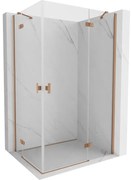 Mexen Mist-H Duo, 2-krídlový výklopný sprchový kút 70 x 75 cm, číre sklo, medený matný profil, 8A5-070L-075P-65-00