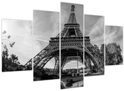 Obraz - Eiffelova veža, čiernobiela (150x105 cm)