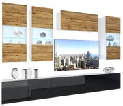 Obývacia stena Belini Premium Full Version dub wotan / čierny lesk + LED osvetlenie Nexum 81