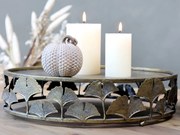 Mosadzný antik dekoračný kovový podnos Ginkgo - Ø 33*8cm