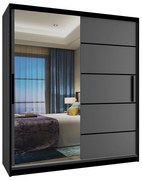 Šatníková skriňa 133 cm Belini čierny mat / šedý mat s posuvnými dverami a zrkadlom  MZ SZP2/2/B/SR/0/BL