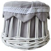 Biele prútené tienidlo so šedou látkou a hviezdou - Ø 20*14 cm / E27