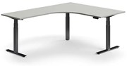 Výškovo nastaviteľný stôl QBUS, rohový, 1600x2000 mm, čierny rám, svetlošedá