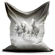 Sedací vak Classic bieli kone - detský, sivá