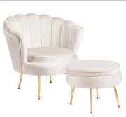 Kreslo LOREN s podnožkou, krémové, z velúru
