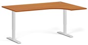 Rohový výškovo nastaviteľný stôl, 160x120 cm, 2 motory, L/P, biela podnož, čerešňa