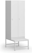 Šatníková skrinka S1 s lavičkou, 2 oddiely, 1875 x 600 x 500/800 mm, demont, cylindrický zámok, laminované dvere, biela