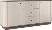 Komoda Vesper 160 cm so zásuvkami na sokli - kašmír / orech / čierne úchytky