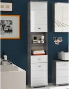 Vysoká kúpeľňová skrinka Pool, sivý betón/biely lesk%