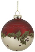 Červená sklenená vianočná ozdoba gule s imelom - Ø 8 cm