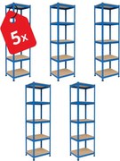 Akcia 5x Regál 180x40x40 cm lakovaný 5-policový, nosnosť 875 kg - modrý