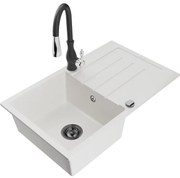 Mexen Bruno, 1-komorový granitový drez 795x495x200 mm a drezová batéria Savita, biela, 6513-20-672601-70