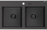 Mexen Hektor, 2-komorový granitový drez 800x480x205 mm, čierna škvrnitá, grafitový sifón, 6521802000-76-B