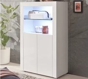 Vysoká skrinka Leeds, biela lesk, s osvetlením%