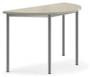 Stôl SONITUS, polkruh, 1200x600x720 mm, linoleum - svetlošedá, strieborná