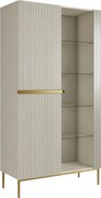 Vitrína Nicole 100 cm s drážkovaným čelom - kašmírové / zlaté nohy