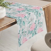 Biante Dekoračný behúň na stôl PML-080 Ružové kvety hortenzie s mintovými listami 20x120 cm