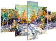 Obraz - Zasnežená cesta lesom, olejomaľba (150x105 cm)