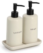 Súprava keramických dávkovačov na mydlo a mlieko s miskou SOAP+LOTION