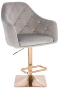 LuxuryForm DESIGN Barová stolička ANDORA VELUR na zlatej hranatej podstave - svetlo šedá