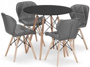 Jedálenský stôl TODI čierny 80 cm so štyrmi stoličkami LAGO sivé, ekokoža