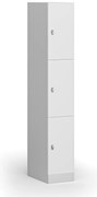Šatníková skrinka S1 s úložnými boxmi, 3 boxy, 1850 x 300 x 500 mm, demont, otočný zámok, laminované dvere, biela