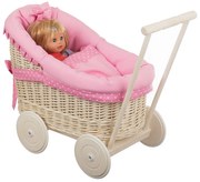 Kočík prútený pre bábiku bielený Buggy IV.š. 50 x hl. 30 x v. 40/50(cm)