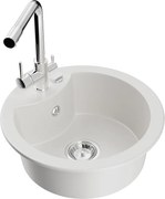 Mexen Diego granitový jednokomorový drez s kuchynskou batériou Duero, Biela - 6512-20-671600-00