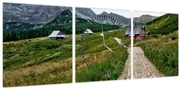 Obraz - Horská krajina s domčekmi (s hodinami) (90x30 cm)