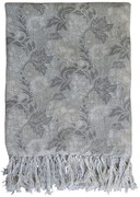 Béžovo-zelený ľanový pléd so kvetovaným vzorom a strapcami French floral - 130*170 cm