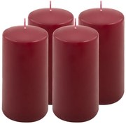 Sada stĺpových sviečok, 15 cm, Ø 7,5 cm, vínová, 4 ks