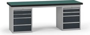 Pracovný stôl do dielne G8, 2100 x 750 x 800 mm, 2x kontejner, 8 zásuviek, grafit