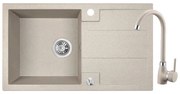 Laveo Barbados, 1-komorový granitový drez 760x440x194 mm + drezová batéria, béžová, LAV-SBBA411T