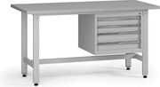 Výškovo nastaviteľný dielenský stôl G5, 1500 x 750 x 800-1000 mm, 1x kontajner, 4 zásuvky, sivá