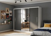 Šatníková skriňa s posuvnými dverami 232 cm so zrkadlom čierna eben tmavá MES PRIMO SZP4/2/1W/2B1L/0/AL