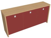 Nízka skriňa Verno 188 x 46 x 90 cm, sklenené dvere, dub svetlý / červená