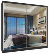 Šatníková skriňa 200 cm Belini čierny mat s posuvnými dverami a zrkadlom  M SZP1/2/B/WI/L/HI