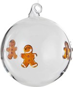 HANG ON Sklenená guľa perníkový panáčik 8 cm - číra