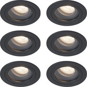 Sada 6 moderných zapustených bodových svetiel čierna otočná a naklápacia IP44 - Chuck