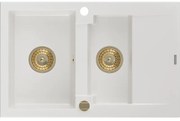Mexen Gaspar, granitový drez 737x475x177 mm, 1,5-komorový, biela so zlatým sifónom, 6507731505-20-G