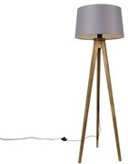 Rustikálny trojnohý vintage drevený s tienidlom z ľanu tmavosivá 45 cm - Tripod Classic