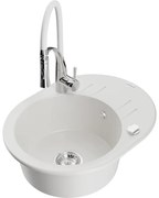 Mexen Kevin, 1-komorový granitový drez 586x458x190 mm a drezová batéria Aster, biela, 6517-20-73450-02