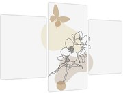 Obraz - Béžové kvety s motýľom N⁰3 (90x60 cm)