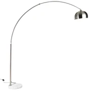 Oceľová oblúková stojaca lampa s bielym mramorovým podstavcom s oceľovým tienidlom - Arc XXL