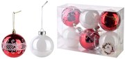 Sada 6 ks vánočních baněk SANTA LILA červená/bílá